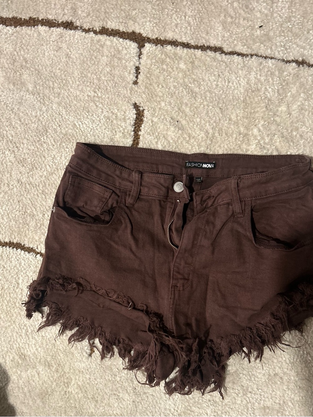 Fashion Nova Chocolate Brown Distressed Frayed Hem Jean Shorts